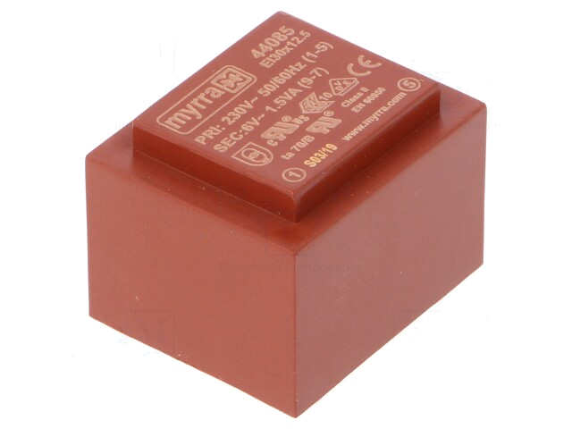 Transformator: ingegoten; 1,5VA; 230VAC; 6V; 250mA; PCB Transformator: ingegoten; 1,5VA; 230VAC; 6V; 250mA; PCB